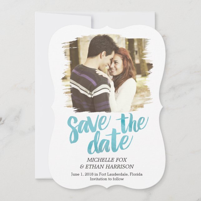 Delicately Revealed Save The Date Card Turquoise (Front)