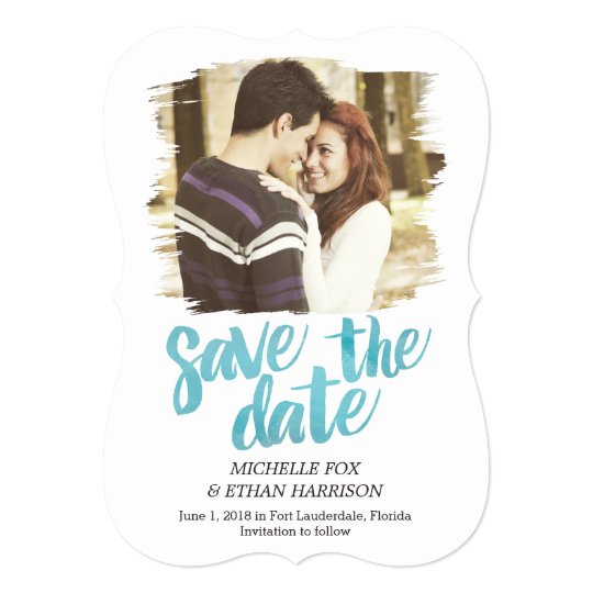 Delicately Revealed Save The Date Card Turquoise