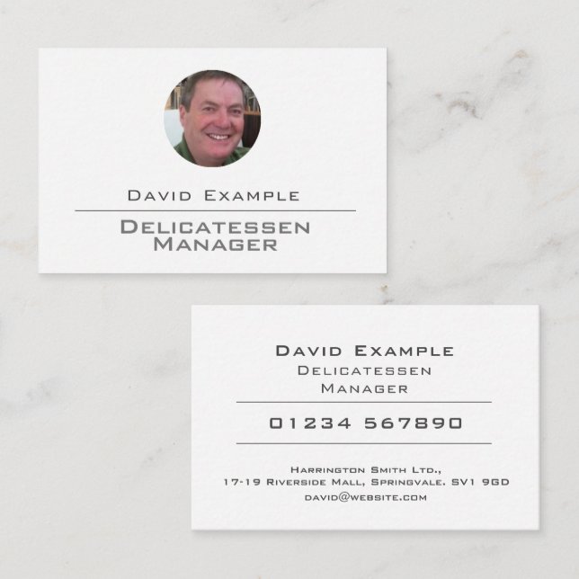 Delicatessen Manager with Photo of Holder Business Card (Front/Back)