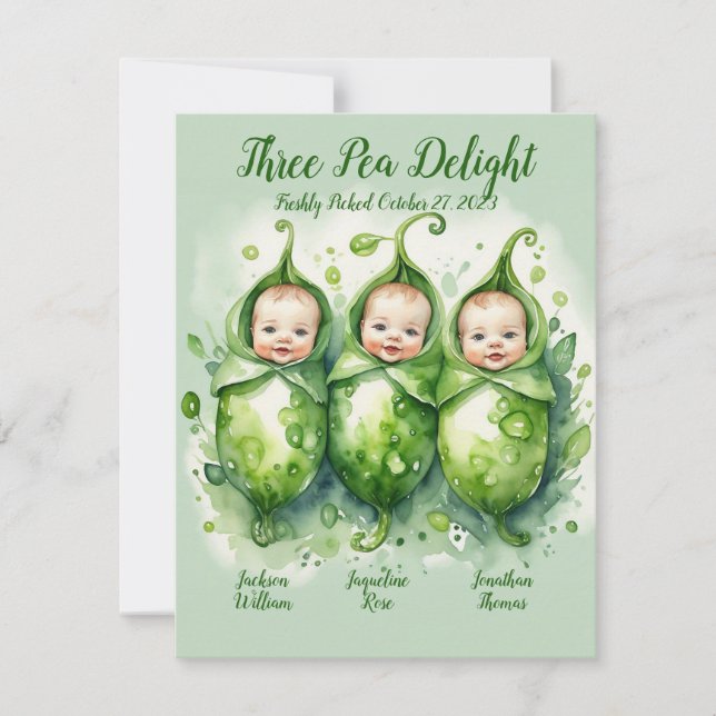 Délice à trois pois - Triplets Faire-part de naiss (Devant)