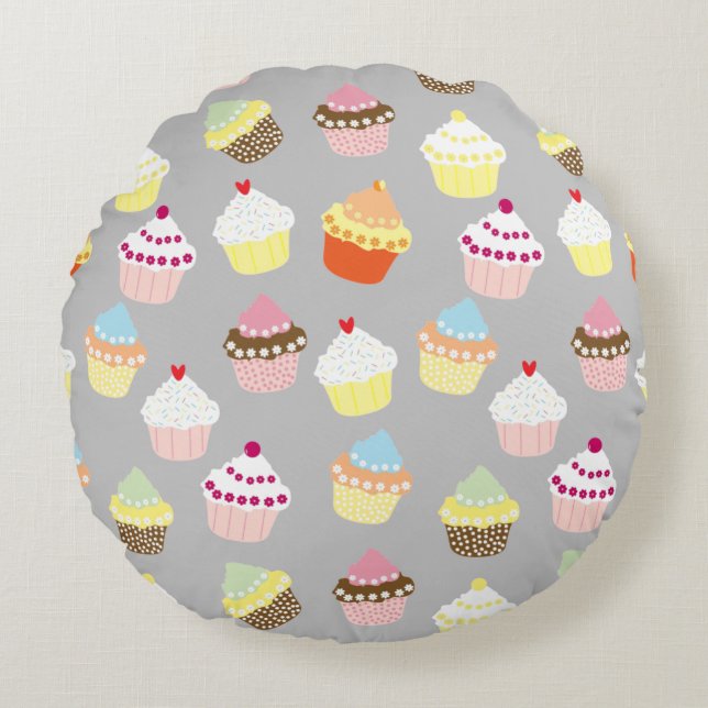 Délicieux Décoré Cupcakes Coussin Rond (Devant)