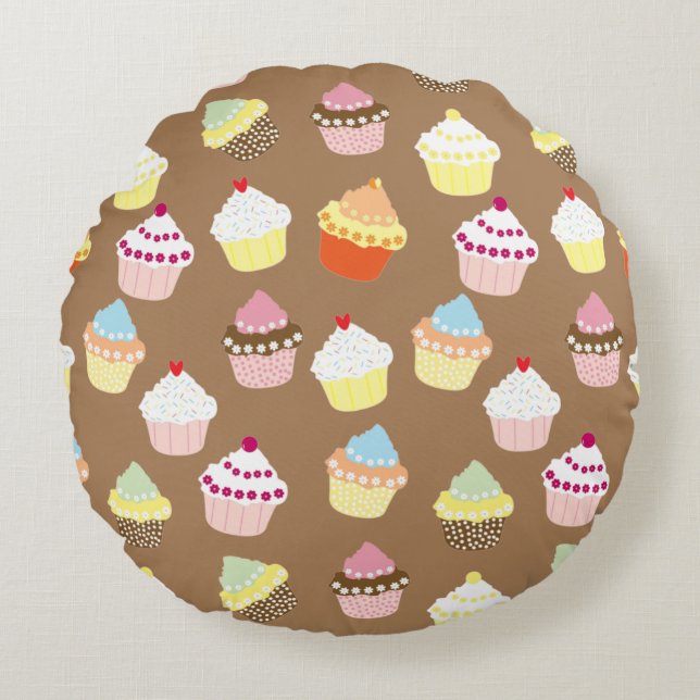 Délicieux Décoré Cupcakes Coussin Rond (Devant)