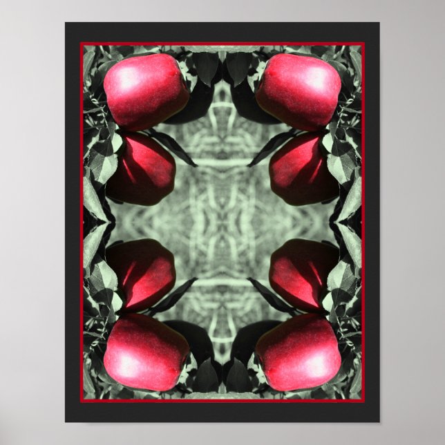 Delicious Apples On Tree Partial Colour Art Poster (Front)