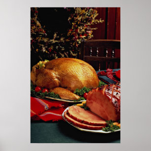 Delicious Baked ham, roast turkey Poster