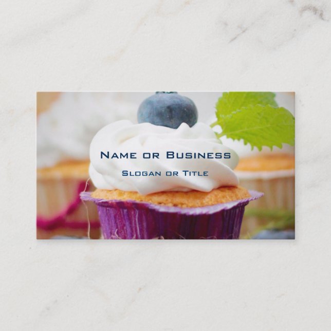 Delicious Blueberry Cupcake with Whipped Cream Business Card (Front)
