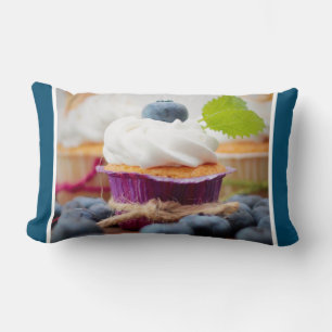 Delicious Blueberry Cupcake with Whipped Cream Lumbar Pillow