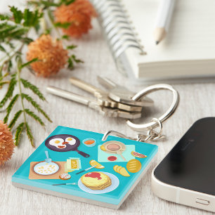 Delicious Breakfast Pancakes Eggs Coffee  Keychain