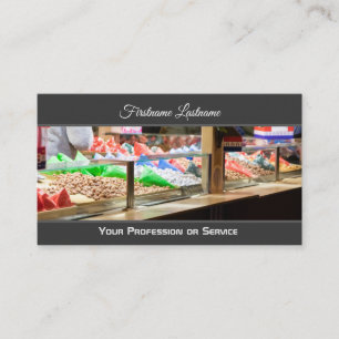 Delicious candy shop with sweet roasted almonds business card