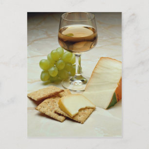 Delicious Cheese, crackers and wine glass Postcard