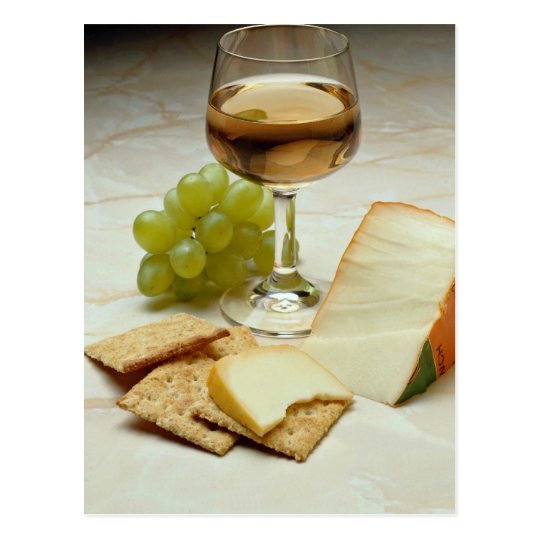 Delicious Cheese, crackers and wine glass Postcard