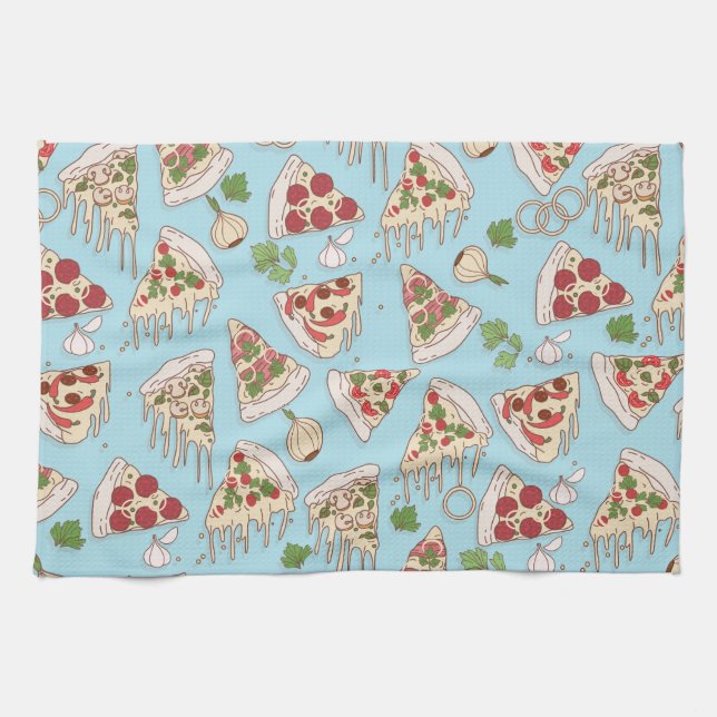 Delicious Cheesy Pizza Pattern Kitchen Towel (Horizontal)