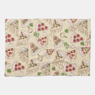 Delicious Cheesy Pizza Pattern Kitchen Towel