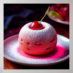Delicious Cherry Dessert on Plate Poster