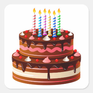 Delicious Chocolate Birthday Cake with Candles Square Sticker