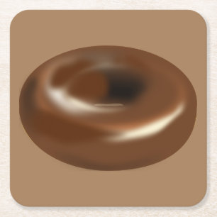 Delicious Chocolate Doughnut Square Paper Coaster