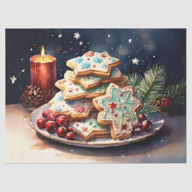 Delicious Christmas Cookies on a Festive Plate Dec Tissue Paper (Front)