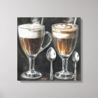 Delicious Coffee Drinks In Glass Mugs Canvas Print