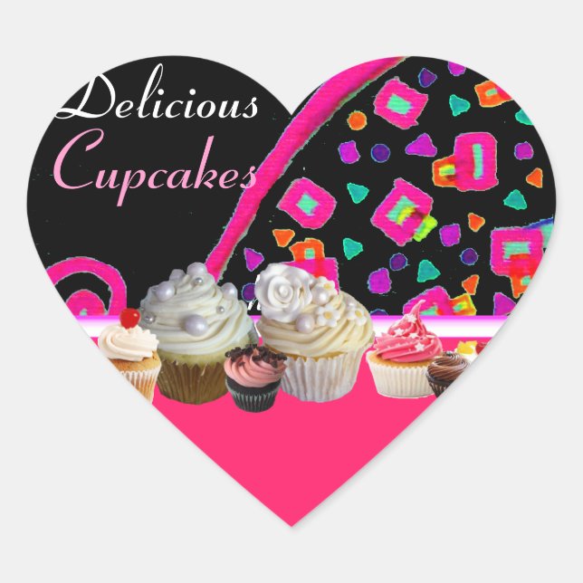 DELICIOUS CUPCAKES BIRTHDAY PARTY Heart Heart Sticker (Front)