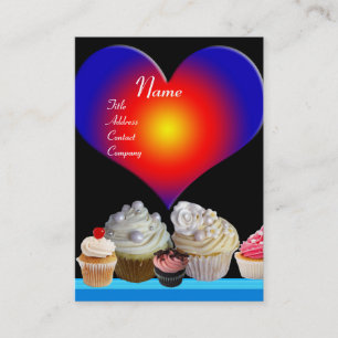 DELICIOUS CUPCAKES DESERT SHOP Blue Red Heart Business Card