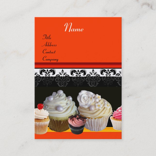 DELICIOUS CUPCAKES DESERT SHOP, Orange Yellow Business Card (Front)