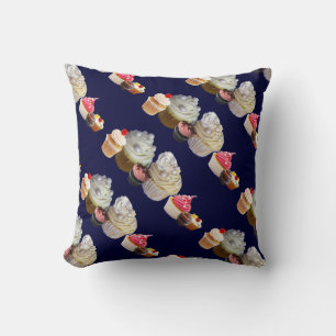 DELICIOUS CUPCAKES DESERT SHOP, Pink Black Fuchsia Throw Pillow