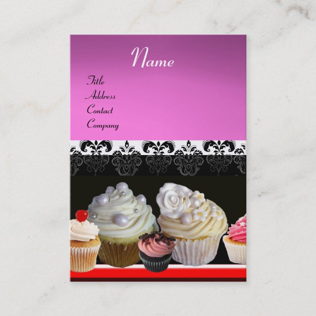 DELICIOUS CUPCAKES DESERT SHOP, Pink Purple Violet Business Card (Front)