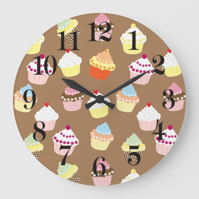Delicious Decorated Birthday Cupcakes Large Clock (Front)