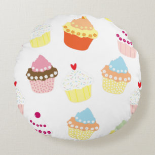 Delicious Decorated Birthday Cupcakes Round Pillow