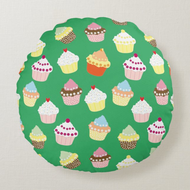 Delicious Decorated Birthday Cupcakes Round Pillow (Front)