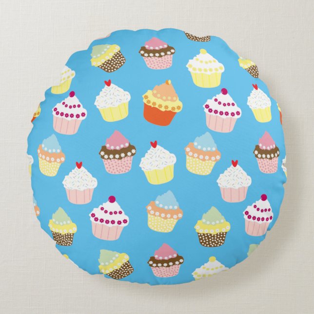 Delicious Decorated Birthday Cupcakes Round Pillow (Front)