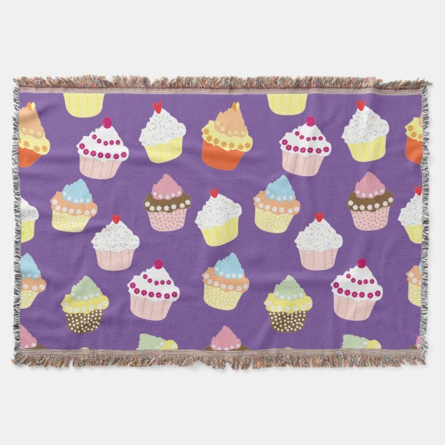 Delicious Decorated Birthday Cupcakes Throw Blanket (Front)