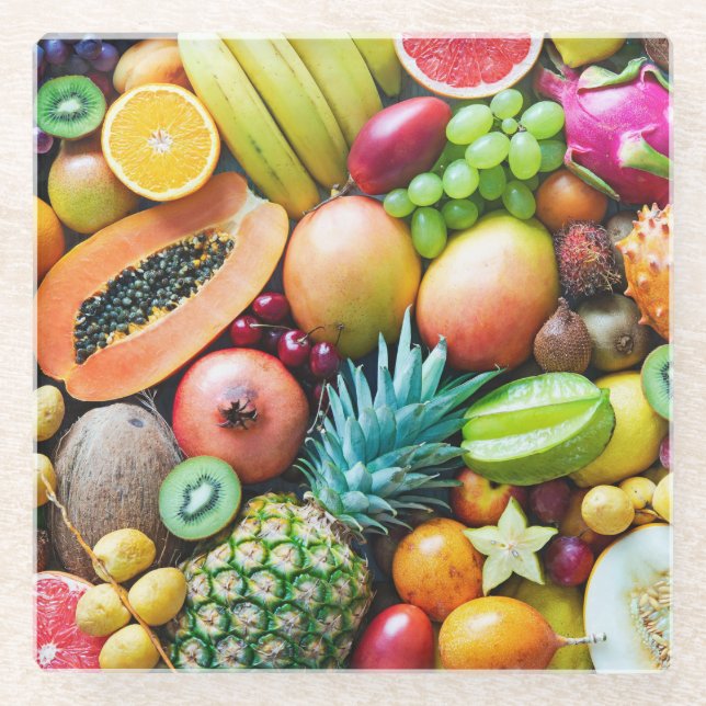 Delicious Display of Fruits Glass Coaster (Front)