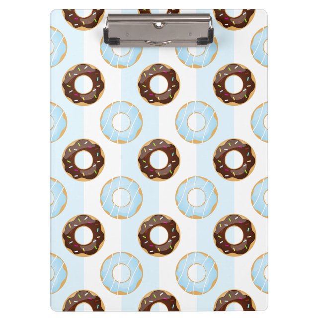 Delicious Doughnuts Blue Stripes Pattern Clipboard (Front)