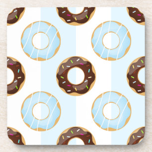 Delicious Doughnuts Blue Stripes Plastic Coasters