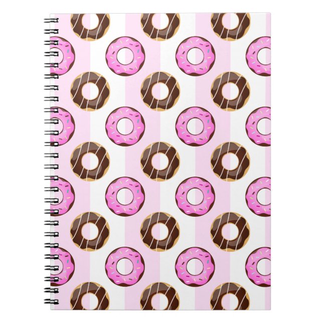 Delicious Doughnuts Pink Stripes Pattern Notebook (Front)
