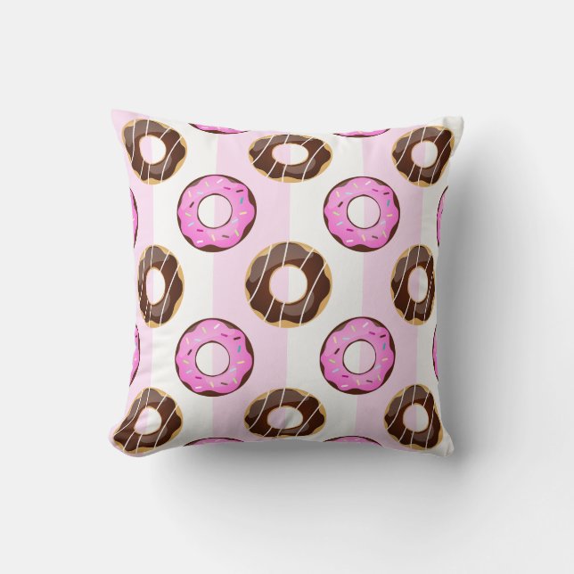 Delicious Doughnuts Pink Stripes Pattern Pillow (Front)