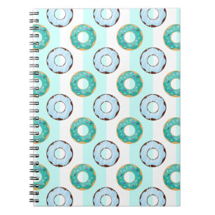 Delicious Doughnuts Turquoise Stripes Notebook