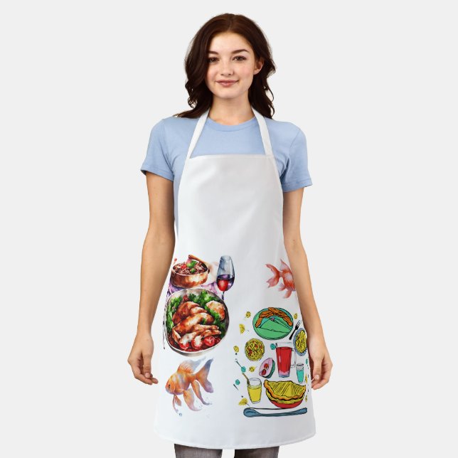 Delicious Duo - Food and Fish Art Design Apron (Worn)