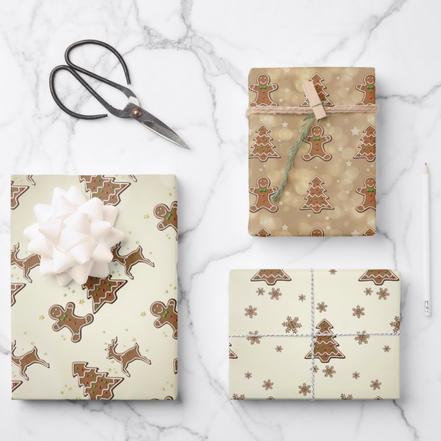 Delicious Gingerbread Cookies Pattern Wrapping Paper Sheet (Front)