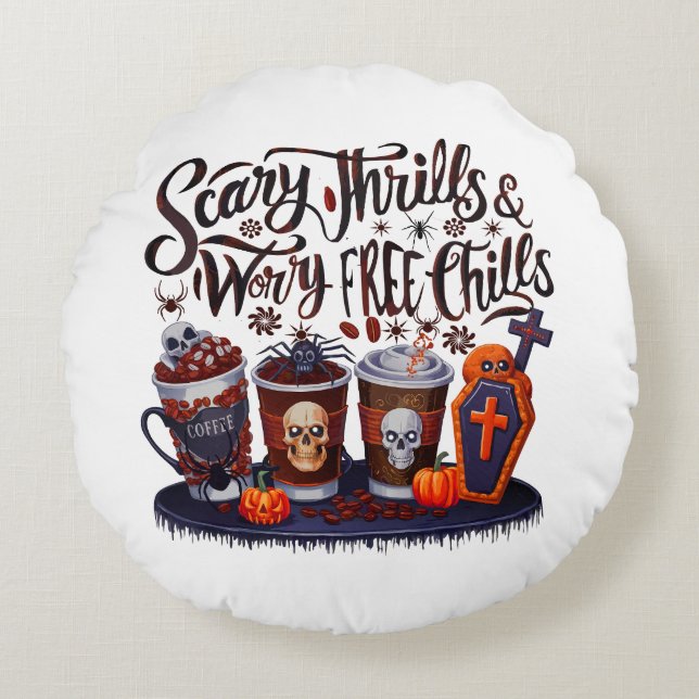Delicious Halloween Coffee for Spooky Sips! Round Pillow (Front)