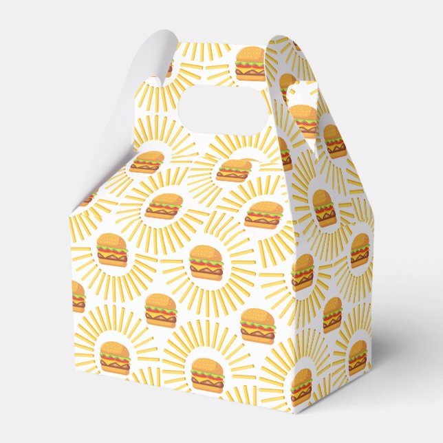 Delicious hamburger with fries favor box (Front Side)