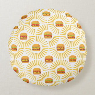 Delicious hamburger with fries round pillow