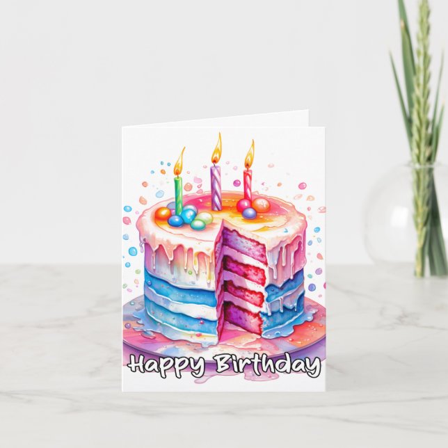 Delicious Happy Birthday Party Cake Card (Front)