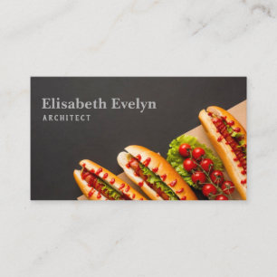 Delicious hot dogs and tomatoes business card