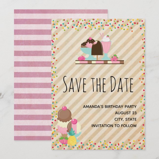 Delicious Ice Cream & Float Sweet Dessert Birthday Save The Date (Front/Back)