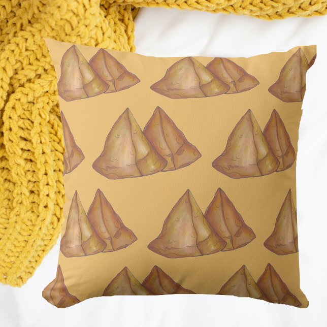 Delicious Indian Food Samosas Fried Samosa Pastry Throw Pillow (Samosa Pillow)