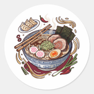 Delicious Japanese Ramen and Gyoza Dumplings. Classic Round Sticker