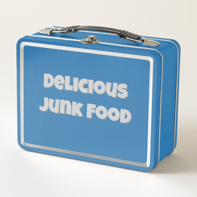 Delicious Junk Food Retro Blue Old School  Metal Lunch Box (Front)