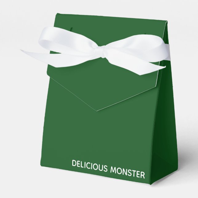 Delicious Monster green colour name Favor Box (Front Side)