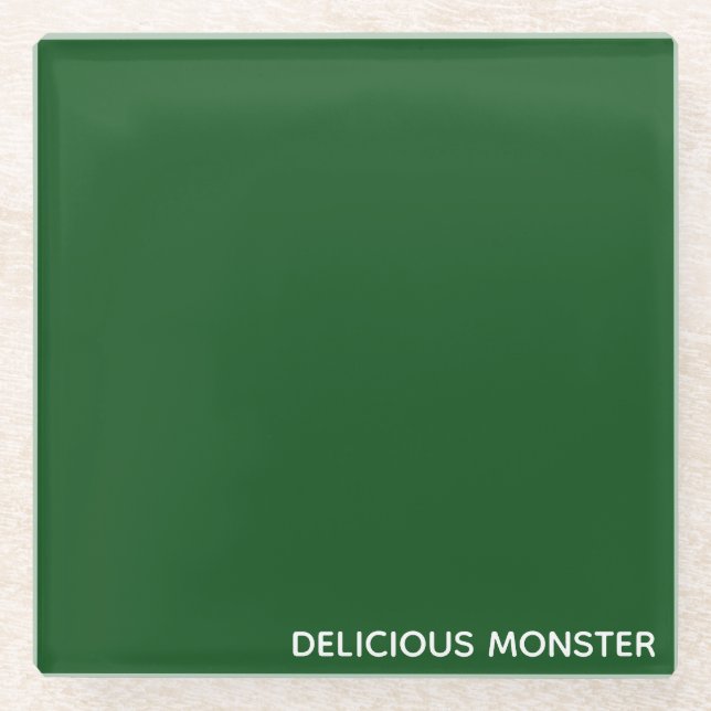 Delicious Monster green colour name Glass Coaster (Front)